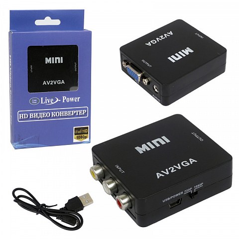Видеоконвертер вход Video + Audio L/R (3 RCA) - выход VGA