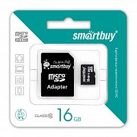 Карта micro SDHC карта памяти Smartbuy 16GB Сlass 10 (с адаптером SD)