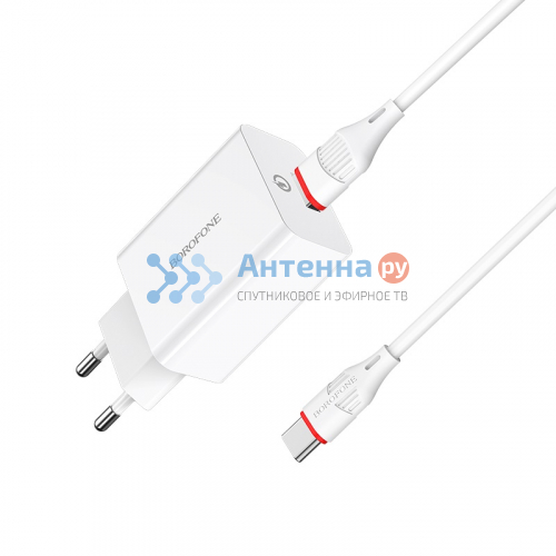 Сетевое зарядное устройство Borofone BA21A 1USB QC3.0 Type-C (белый) фото 3