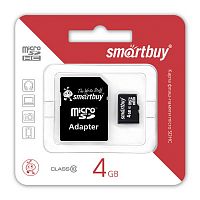 Карта micro SDHC карта памяти Smartbuy 4GB Сlass 4 (с адаптером SD)