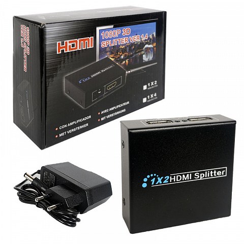HDMI разветвитель 1 вход 2 выхода, активный (блок питания)