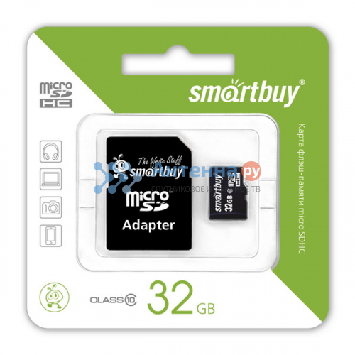 Карта micro SDHC карта памяти Smartbuy 32GB Сlass 10 (с адаптером SD)