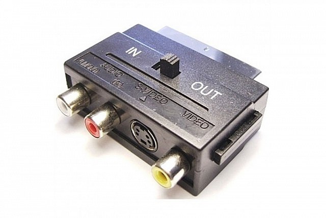 Переходник SCART "шт" - 3 x RCA "гн" + SVHS "гн" "вход-выход" пластик