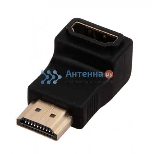 Переходник HDMI "шт" - HDMI "гн" угловой пластик "позолоченный"