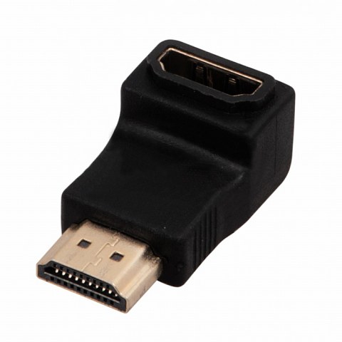 Переходник HDMI "шт" - HDMI "гн" угловой пластик "позолоченный"