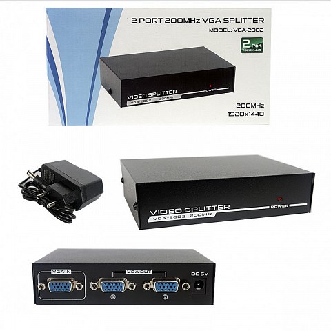 Разветлитель VGA Splitter 1x2 2Port (black) VGA-2002